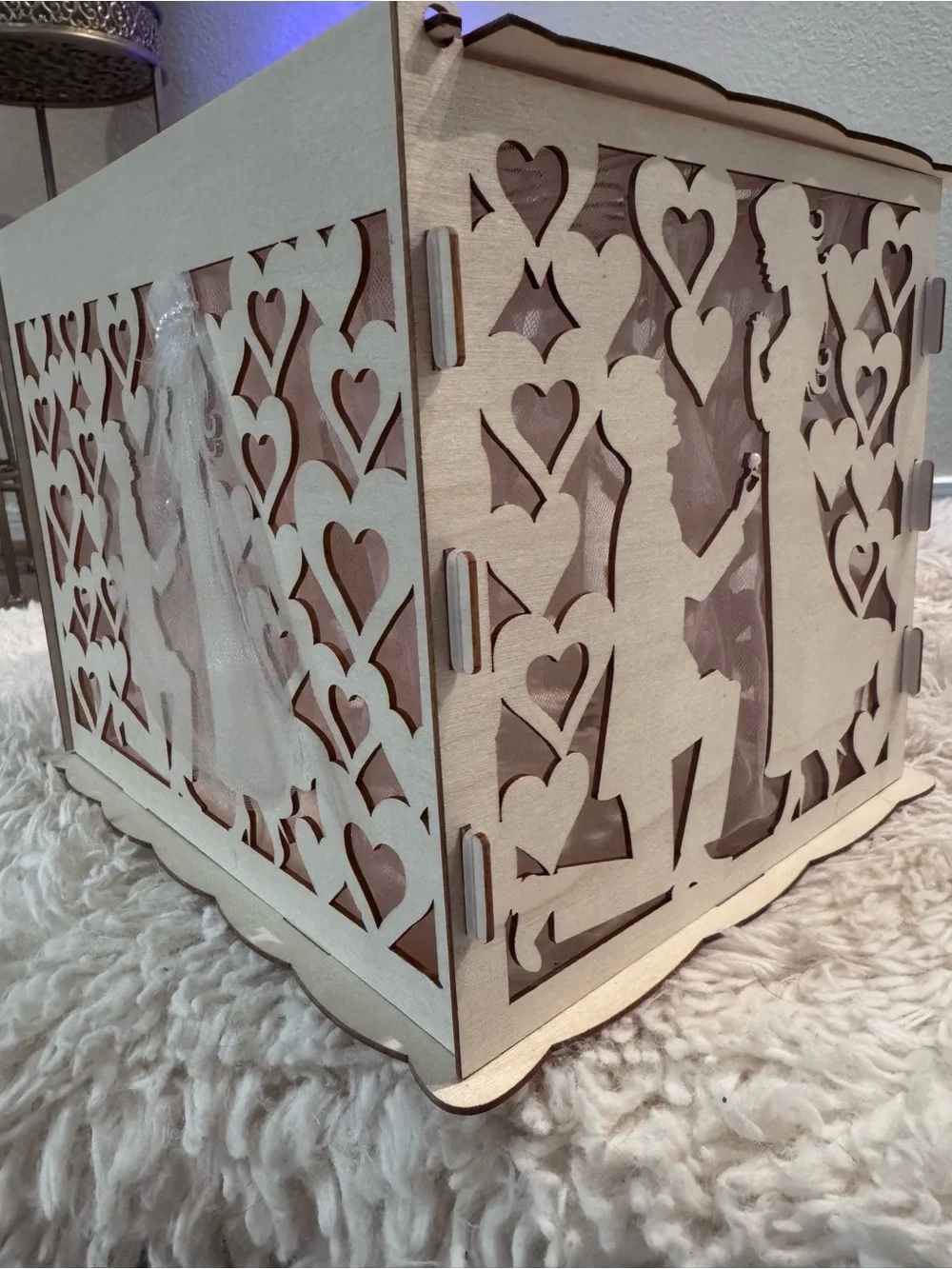 Laser-Cut Heart Keepsake Box in Light Beige with Pearl Accents
